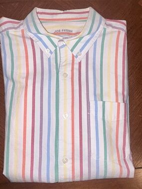 Joe Fresh mens Multi-Color Striped woven cotton Button-Up Shirt